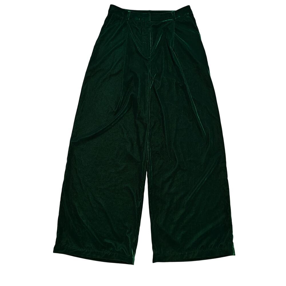 AQUA Green Velvet Wide Leg Pants High Rise Luxe Soft Trendy Size M